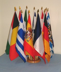 The smALL FLAGs Flag Stand with twelve 12x18 flags.